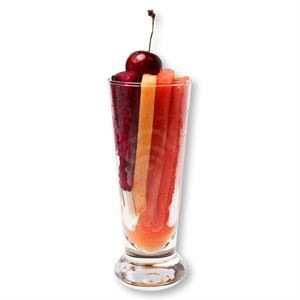 French Fries Fruit Glass, Watermelon, cantaloupe, honeydew, pineapple, exotic fruit with cherry on top