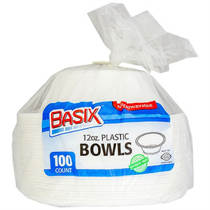 Basix Plastic Bowls 12 Oz, 100 Pcs