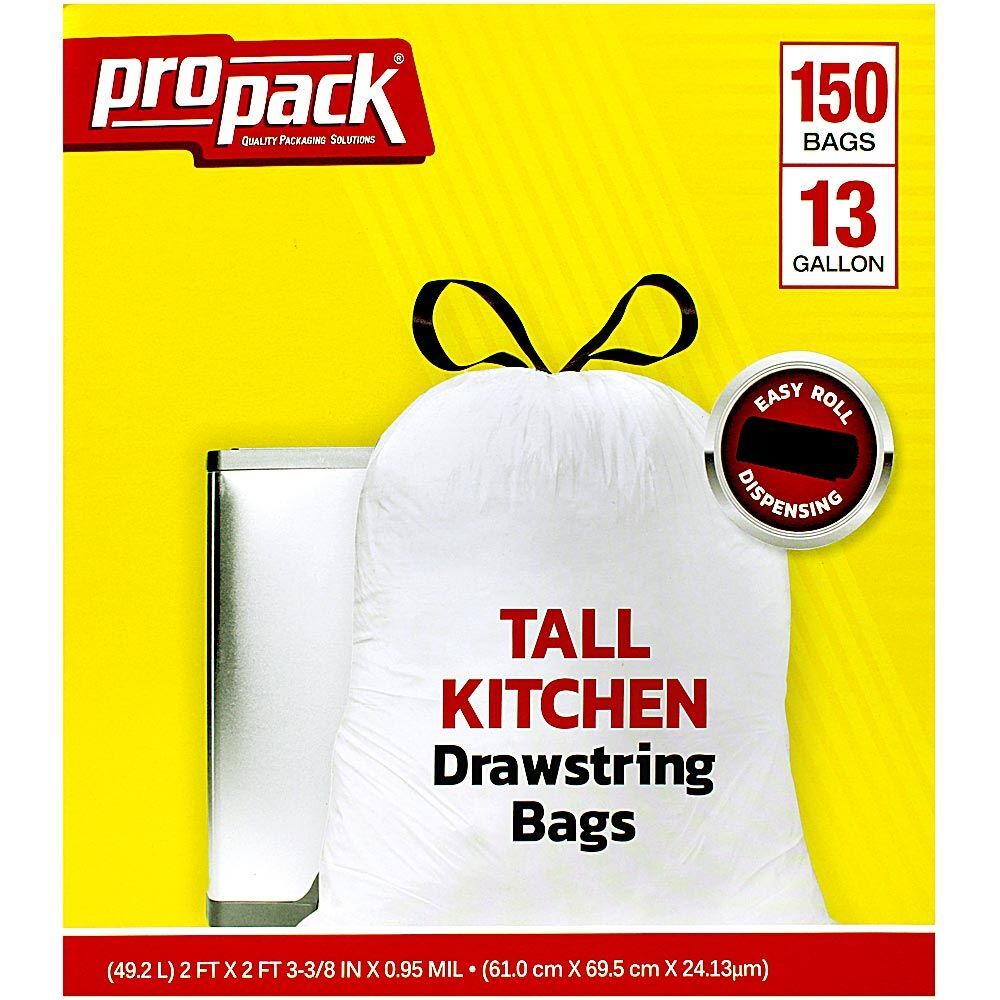 Propack Black Garbage Bags 13 Gallon, 150 Bag