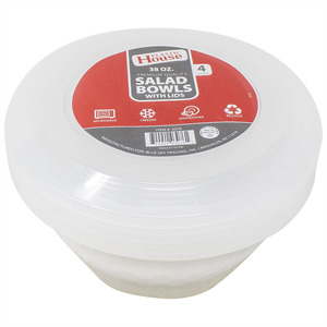Plastic House Salad Bowls W/Lids 38Oz. Clear, 4 Pk