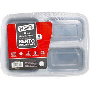 Plastic House Containers 32Oz. 3-Compartment, 4 Pk