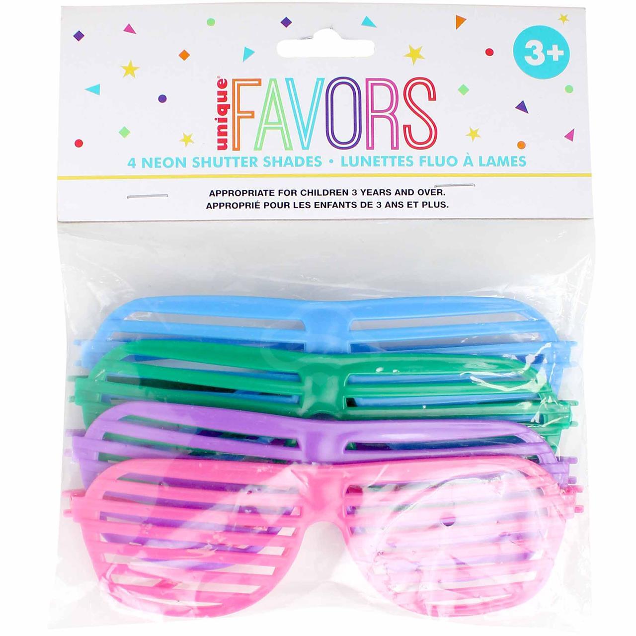 Unique Shutter Shades Glasses Assrtd Color Age 3+, 4 Ct