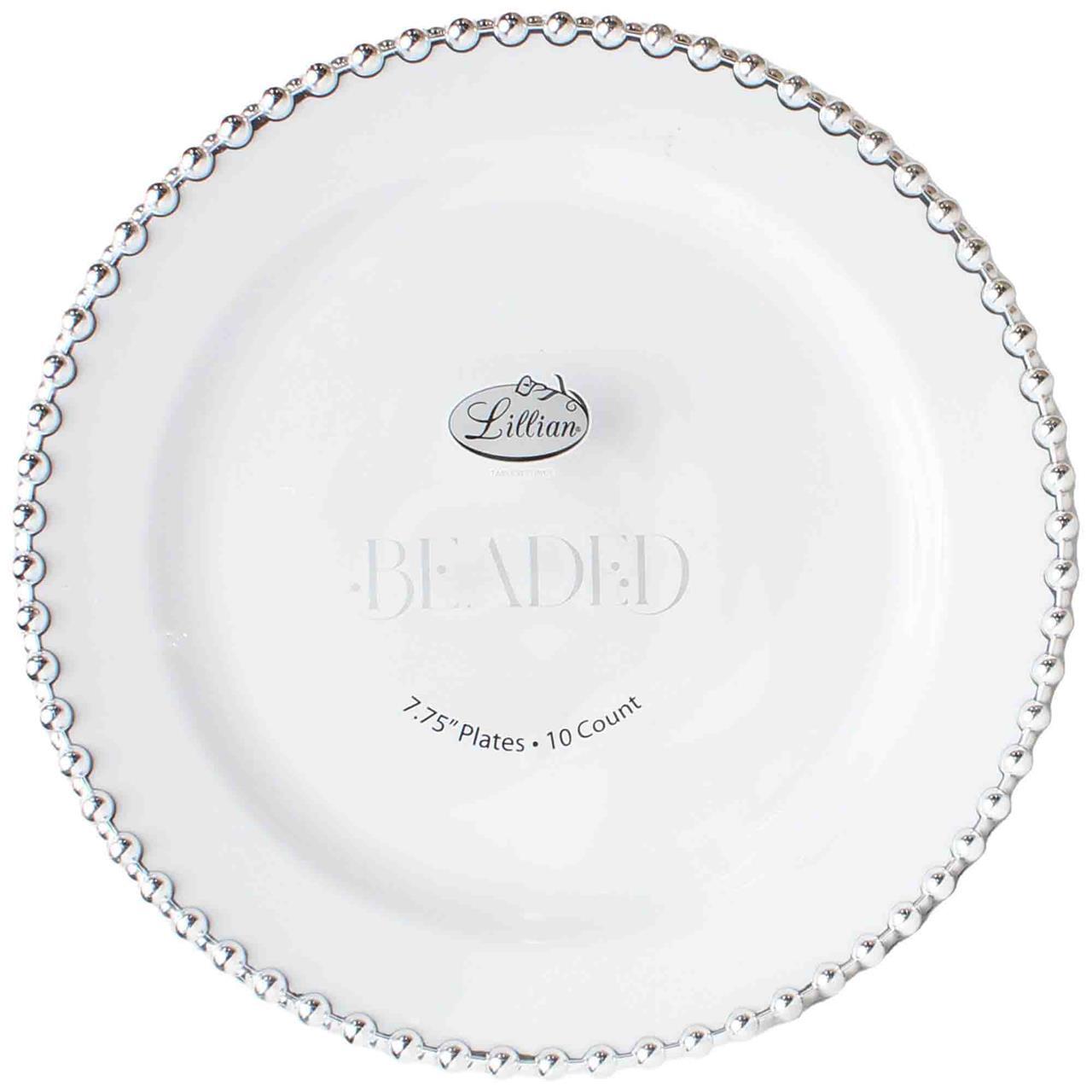 Lillian Beaded Plates Pearl 7.5"", 10 Plt